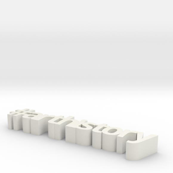 A 3D print of the hash tag #arthistory, in white plastic